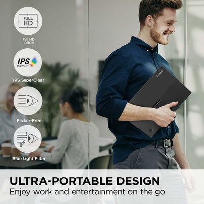ViewSonic VA1653 16 Inch 1080p FHD IPS Portable Monitor with Eye Care, Built-in Stand, USB C, Mini HDMI, and Protective Case External Second Screen for Laptops, PC, Mac, and Gaming Consoles