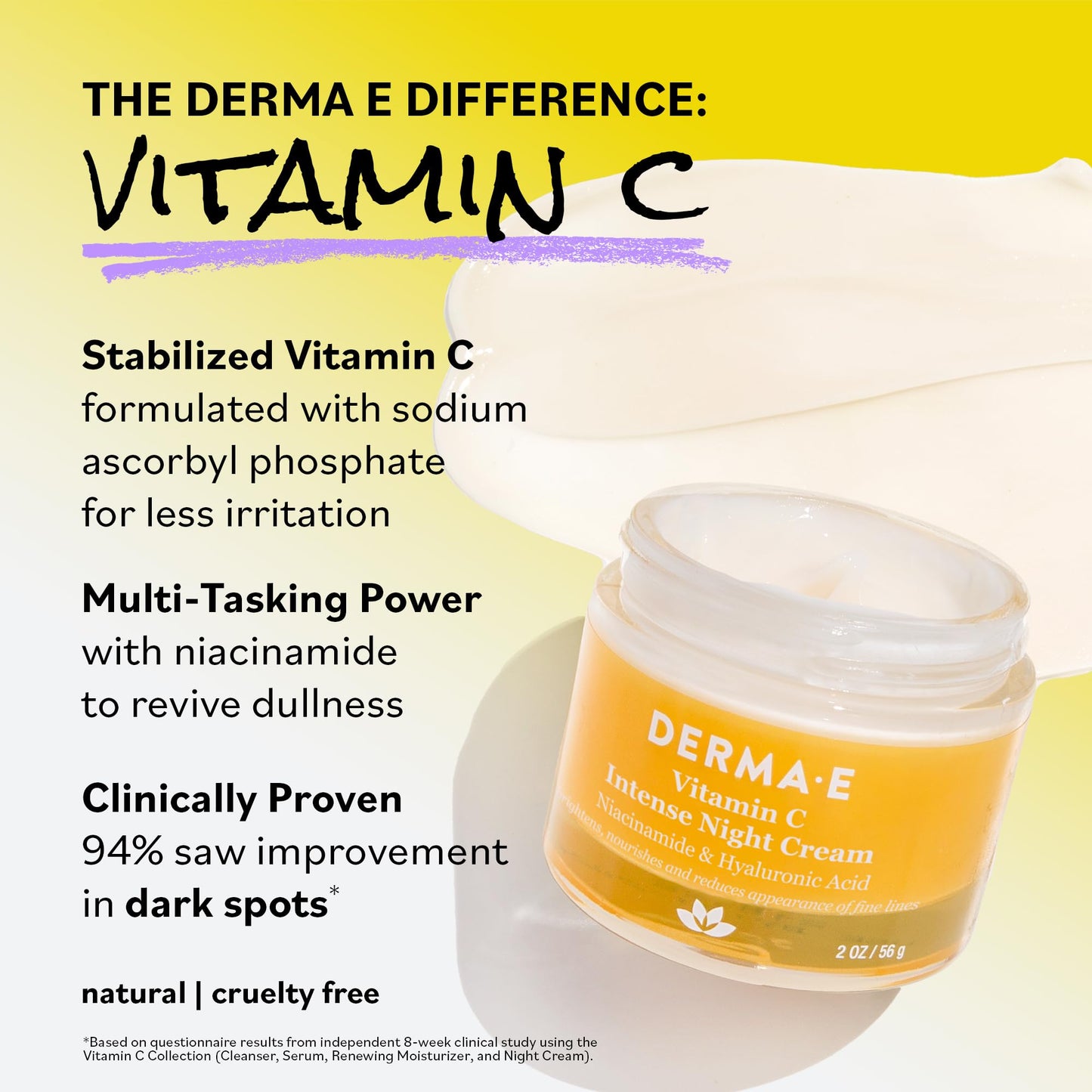 DERMA-E Vitamin C Intense Night Cream – Brightening and Hydrating Facial Skin Renewing Cream – Anti-Aging Overnight Facial Moisturizer, 2 oz