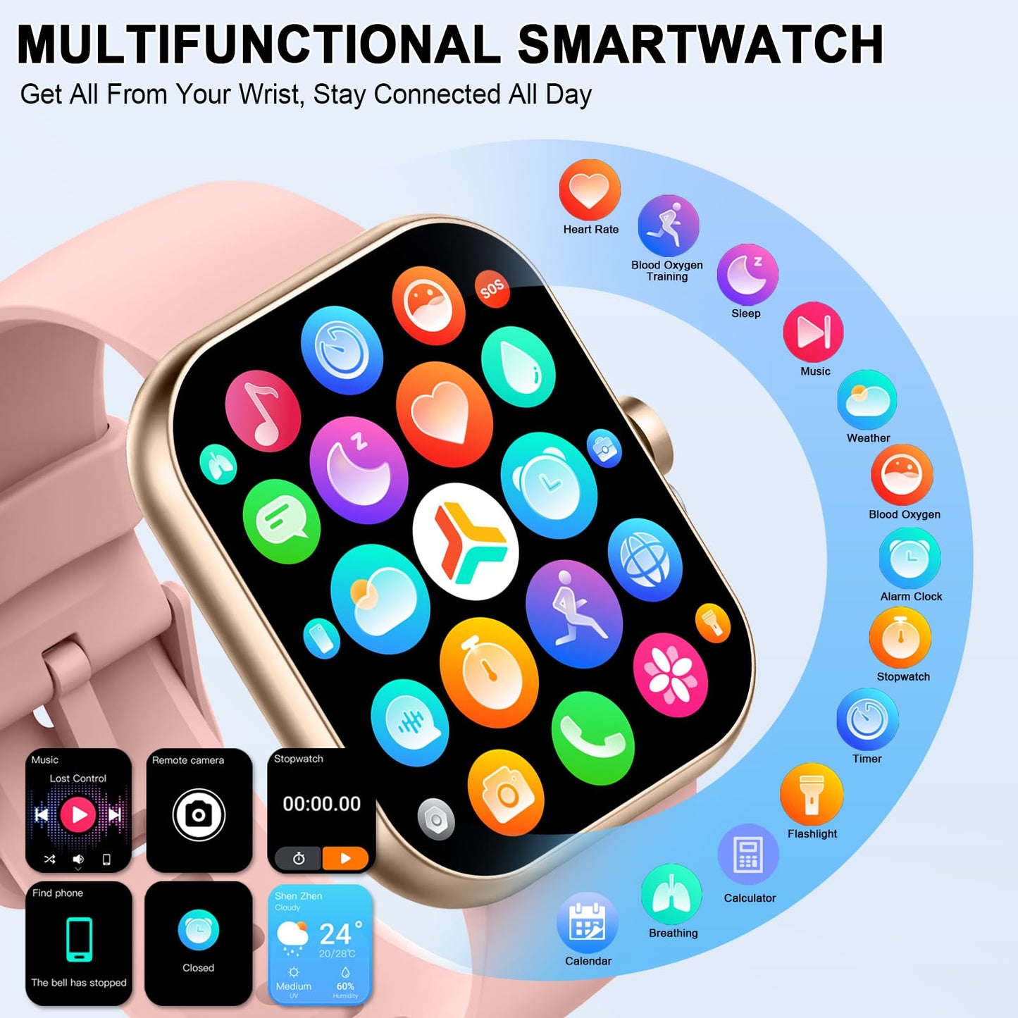 Smart Watch (Answer/Make Calls), 1.96" HD SmartWatch for Men Women 113+ Sport Modes, Fitness Activity Tracker Heart Rate/Sleep Monitor/Pedometer, IP68 Waterproof, Smart Watches for Android iOS, Gold