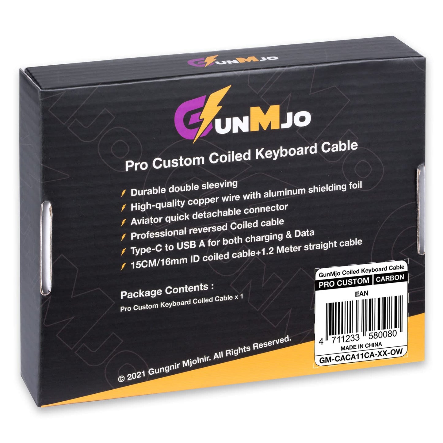 GUNMJO Pro Custom Coiled USB C Cable for Gaming Keyboard, Double-Sleeved Mechanical Keyboard Cable with Detachable Metal Aviator, 1.5M USB-C to USB-A, Carbon Black Color