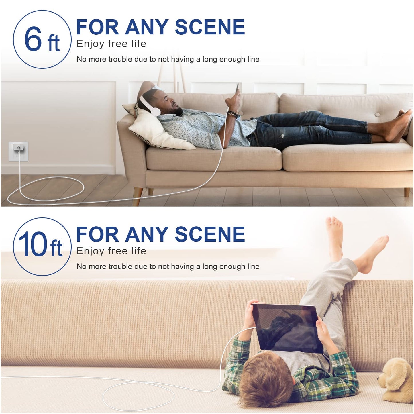 FEEL2NICE iPhone Charger Fast Charging 2 Pack Type C Wall Charger Block with 2 Pack [6FT&10FT] Long USB C to Lightning Cable for iPhone 14/13/12/12 Pro Max/11/Xs Max/XR/X,AirPods Pro