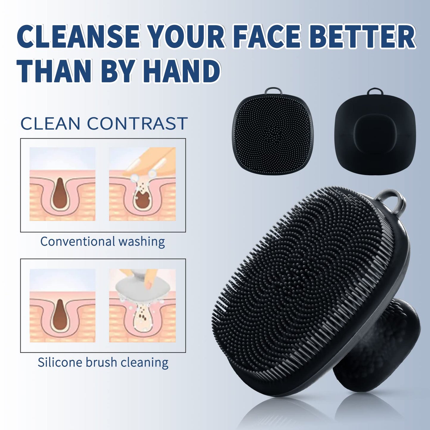 Face Scrubber, Silicone Face Scrubber for Men Facial Cleansing Brush Silicone Face Wash Brush Manual Waterproof Cleansing Skin Care Face Brushes for Exfoliating- Black