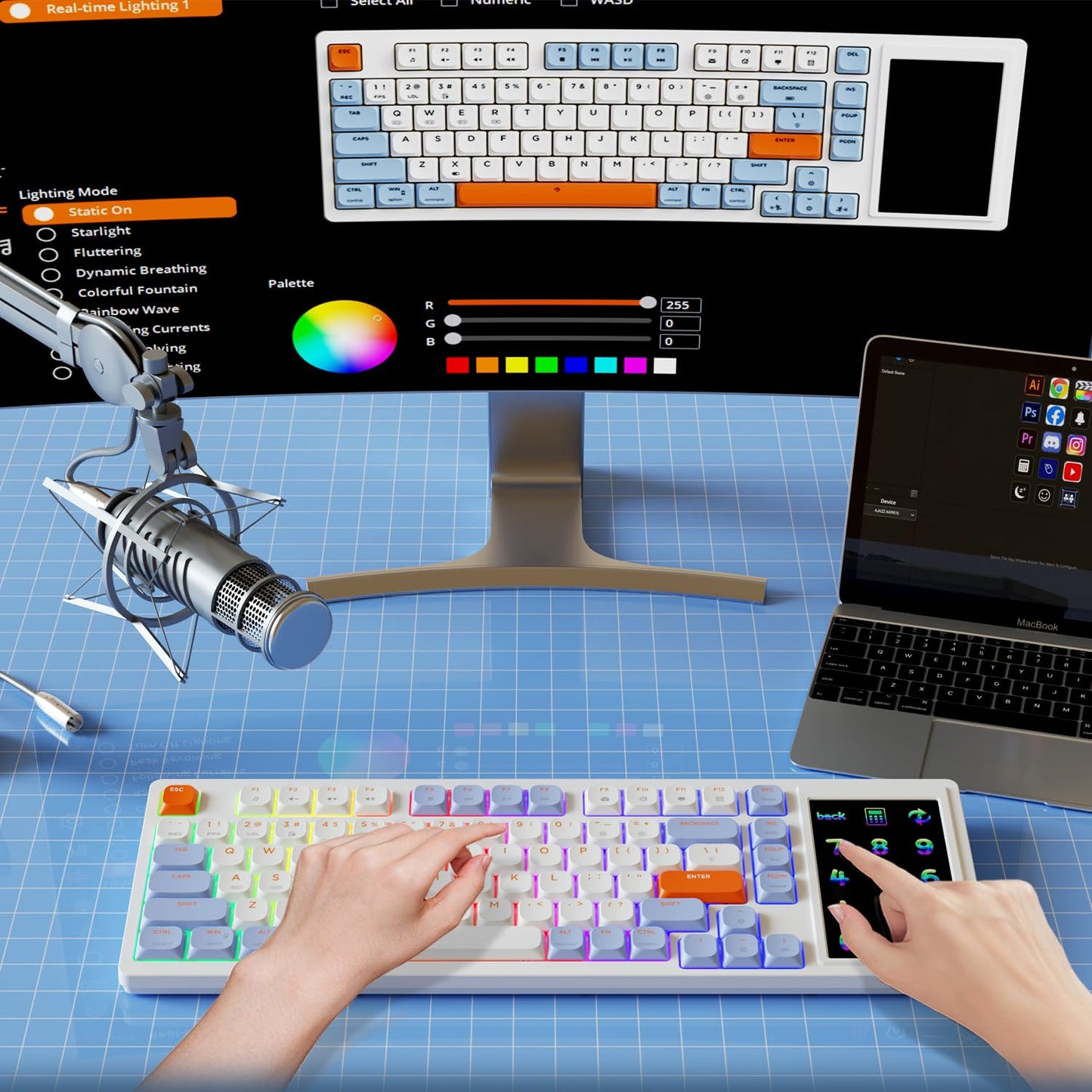 AJAZZ AKP815 75% Low Profile Mechanical Keyboard with 4.33'' LED Touch Screen, Programmable RGB Gasket Wired Keyboard, 16 Keys Custom Desk Controller for Win/Mac