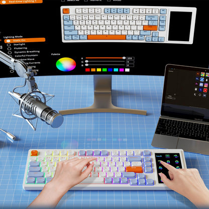 AJAZZ AKP815 75% Low Profile Mechanical Keyboard with 4.33'' LED Touch Screen, Programmable RGB Gasket Wired Keyboard, 16 Keys Custom Desk Controller for Win/Mac
