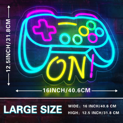 Gamer Neon Sign for Boys Gaming Room Bedroom Wall Decor, Gifts for Teen Kids, Video Game LED Light for Men, Gamepad Shaped Dimmable USB Powered Neon Lamp Game Room Accessories (16 X 12.5 inches)