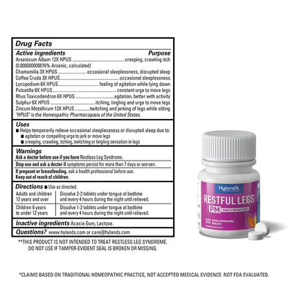 Hyland's Restful Legs PM, Nighttime Formula, Calms Agitated Legs so You Can Sleep, 50 Quick Dissolving Tablets