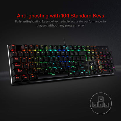 Redragon K556 RGB LED Backlit Wired Mechanical Gaming Keyboard, 104 Keys Hot-Swap Mechanical Keyboard w/Aluminum Base, Upgraded Socket and Noise Absorbing Foams, Quiet Linear Red Switch