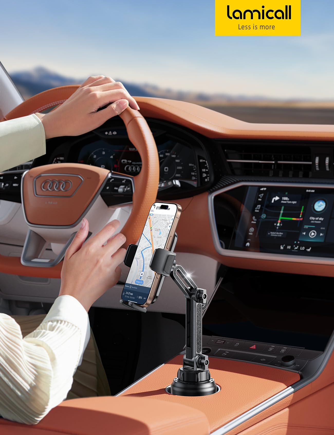 Lamicall Cup Phone Holders for Your Car - [Thick Cases Friendly] Universal Adjustable Cell Phone Car Mount for Truck Golf Cart iPhone 17 16 Galaxy S25 Ultra and All 4"-7" Smartphones