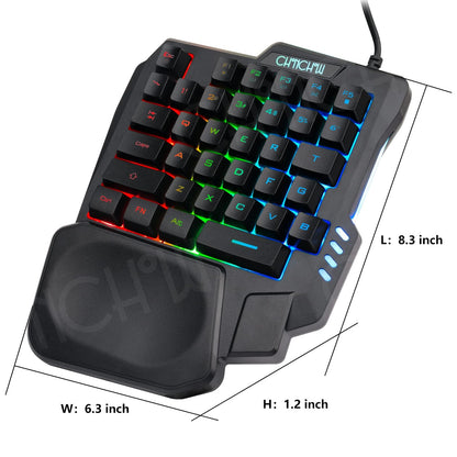 CHONCHOW One Handed Gaming Keyboard, 35 Keys, Rainbow LED, Wired USB, Ergonomic with Wrist Rest, Mini Portable, PS4/PS5/Xbox/PC/Laptop Compatible