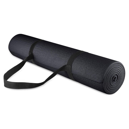 Fitvids 1/4-Inch High Density Thick Non Slip Yoga Mat with Knee Pad and Carrying Strap for Workout, Pilates, Gym Home Exercise, Black