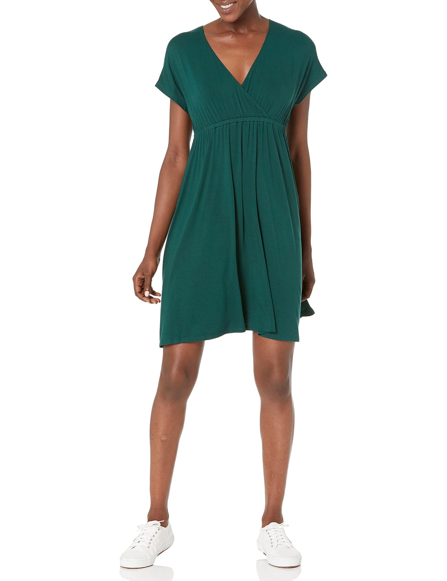 Amazon Essentials Women's Surplice Dress (Available in Plus Size), Jade Green, Large