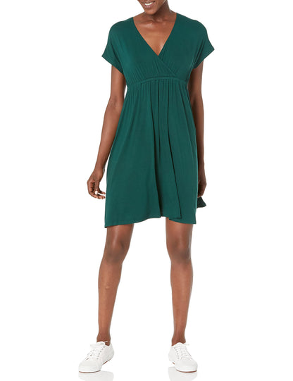 Amazon Essentials Women's Surplice Dress (Available in Plus Size), Jade Green, Large