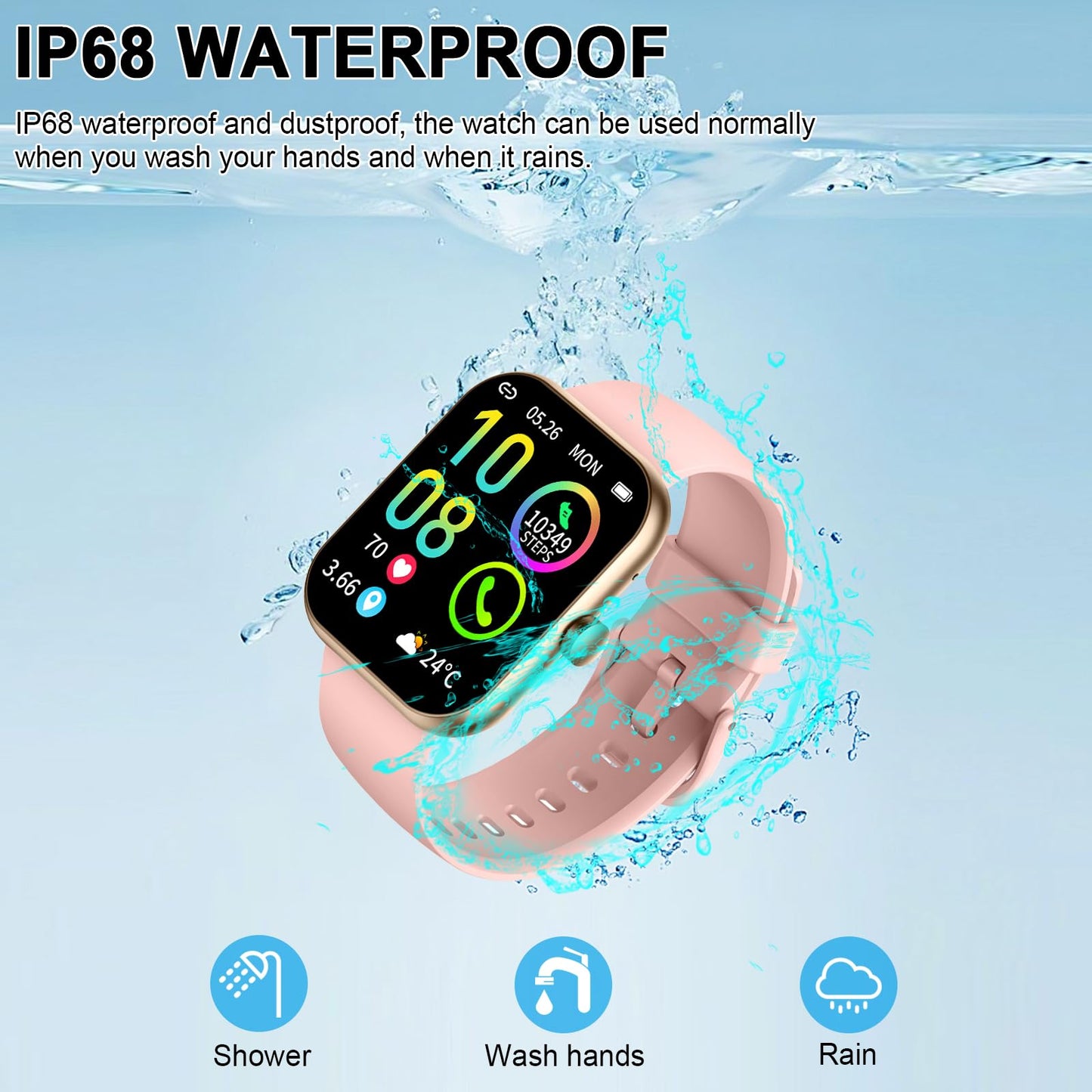 Smart Watch (Answer/Make Calls), 1.96" HD SmartWatch for Men Women 113+ Sport Modes, Fitness Activity Tracker Heart Rate/Sleep Monitor/Pedometer, IP68 Waterproof, Smart Watches for Android iOS, Gold