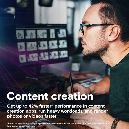 Crucial T500 2TB Gen4 NVMe M.2 Internal Gaming SSD, Up to 7400MB/s, Laptop & Desktop Compatible + 1mo Adobe CC All Apps - CT2000T500SSD8