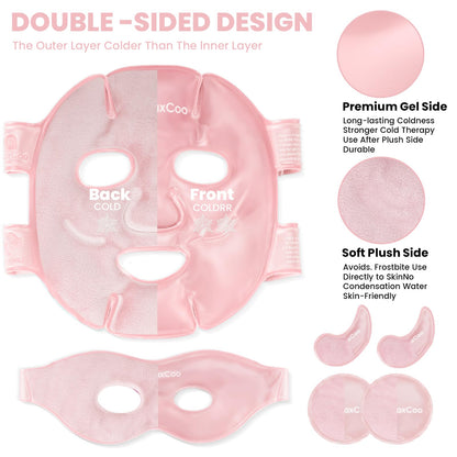 RelaxCoo Ice Face Eye Mask for Dark Circles and Puffiness Cold Warm Compress, Gel Cold Cooling Face Mask Package for Women and Men, Migraines, Headache, Stress and Relaxation, Pink