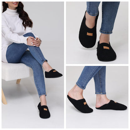 ANLUKE Slipper for Women Men Slipper Socks Fuzzy House Shoes Rubber Sole Slip On Soft-Lightweight Non Slip Indoor/Outdoor Black