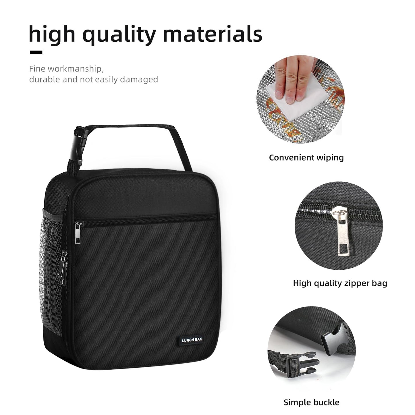 Lovoeo Lunch box Lunch bag for men women Insulated Lunchbox Lunch bags for Work Picnic Travel (Black)