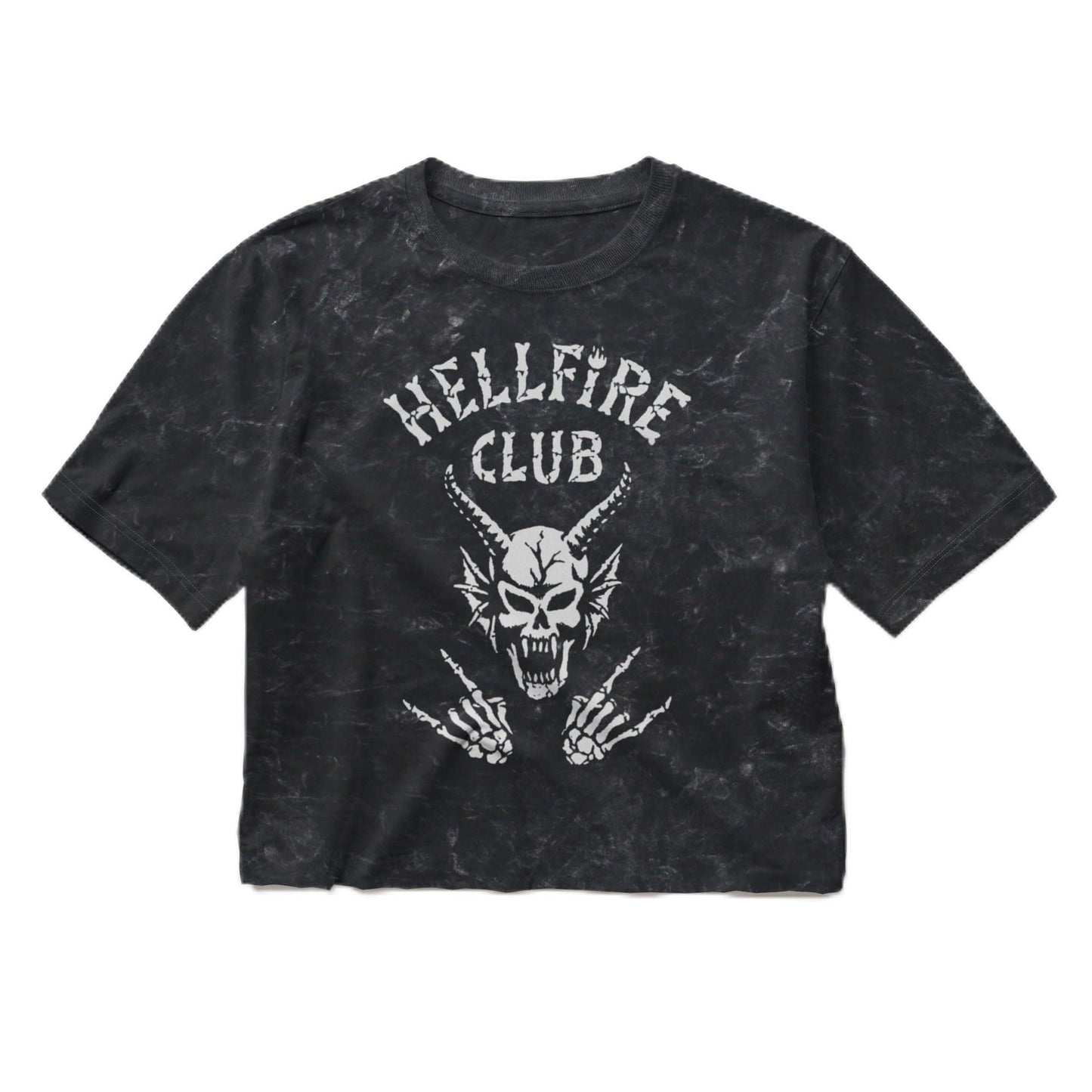 Junior's Stranger Things Skeleton Hellfire Club Demon Art T-Shirt - Black: Club Icon Logo - Large