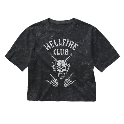 Junior's Stranger Things Skeleton Hellfire Club Demon Art T-Shirt - Black: Club Icon Logo - Large