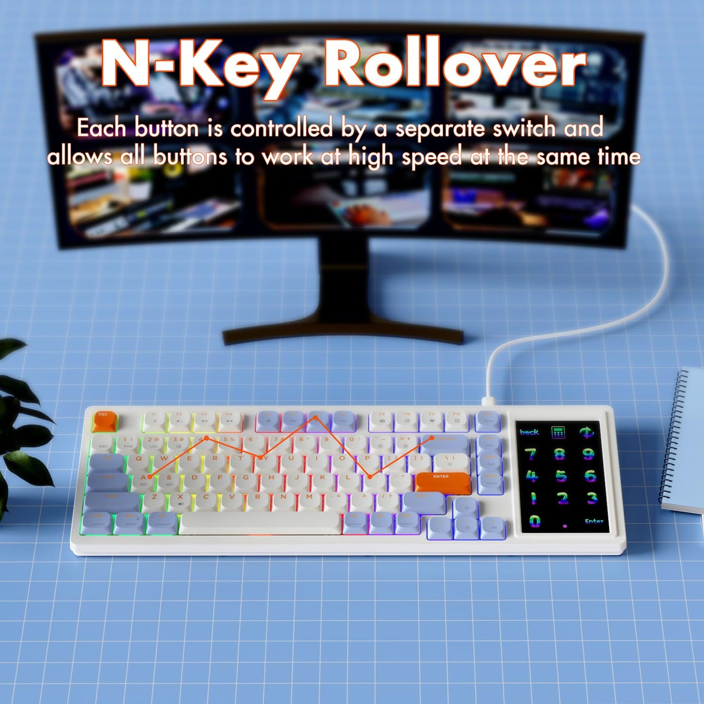 AJAZZ AKP815 75% Low Profile Mechanical Keyboard with 4.33'' LED Touch Screen, Programmable RGB Gasket Wired Keyboard, 16 Keys Custom Desk Controller for Win/Mac