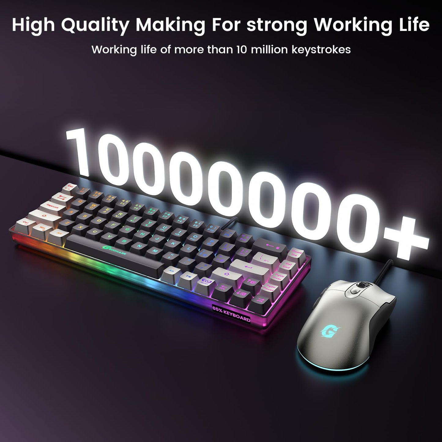 GEODMAER 65% Gaming Keyboard and Mouse Combo, RGB Backlit Keyboard + 7200 DPI Gaming Mouse, Ultra-Compact Anti-Ghosting Wired Keyboard and Mouse for PC Laptop Gamer