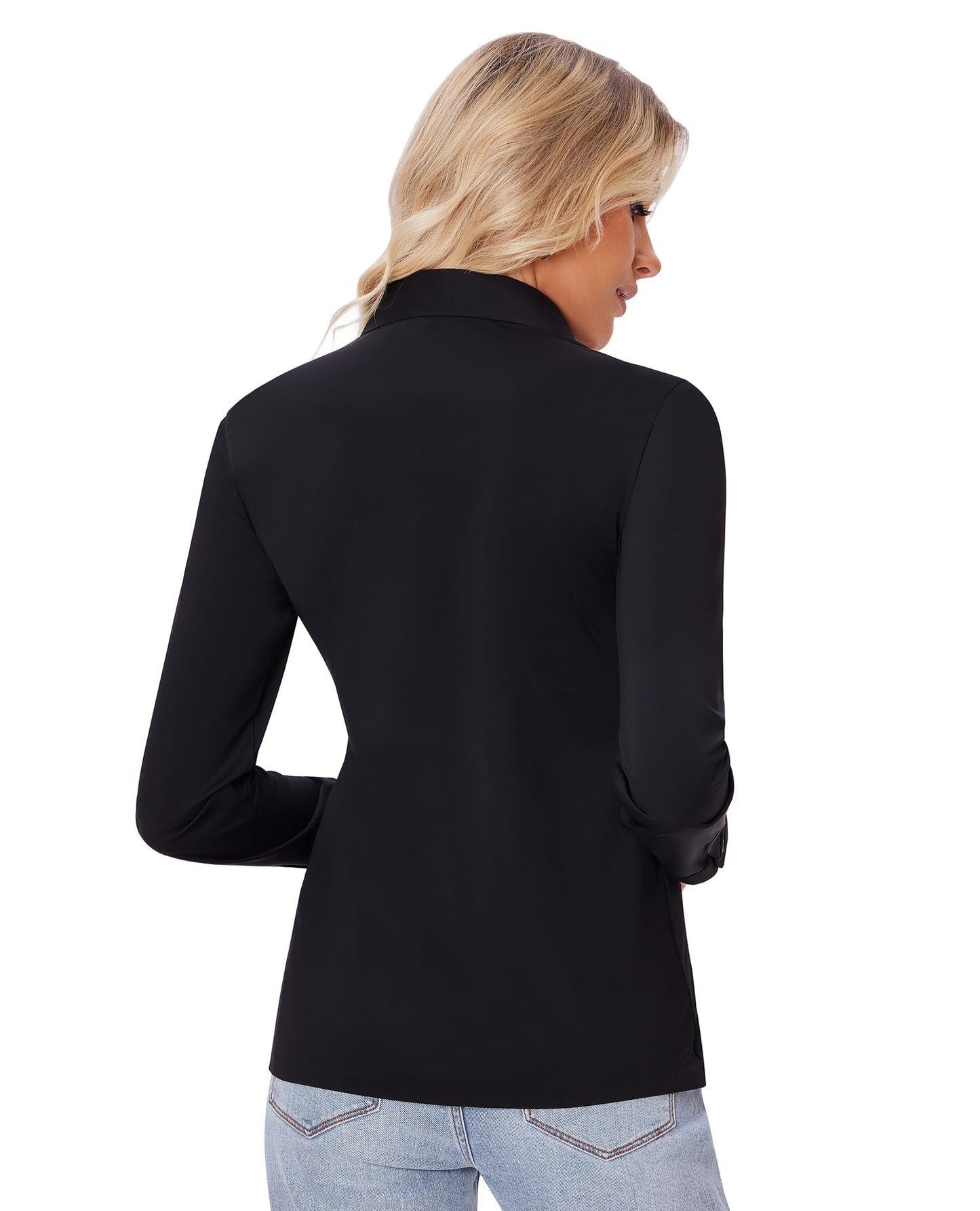 siliteelon Button Down Shirts for Women Slim fit Long Sleeve Stretch Dress Shirts Work Shirt Wrinkle Free Office Blouses Black Medium