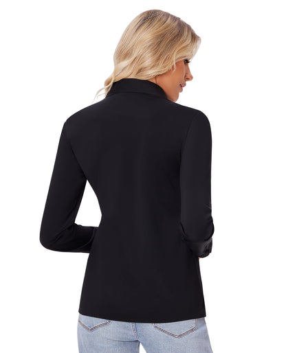 siliteelon Button Down Shirts for Women Slim fit Long Sleeve Stretch Dress Shirts Work Shirt Wrinkle Free Office Blouses Black Medium