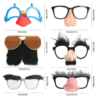Ocean Line Funny Disguise Glasses, 6 Pairs Novelty Clown Eyewear with Soft Nose for Halloween, Silly Eyebrows Party Favors