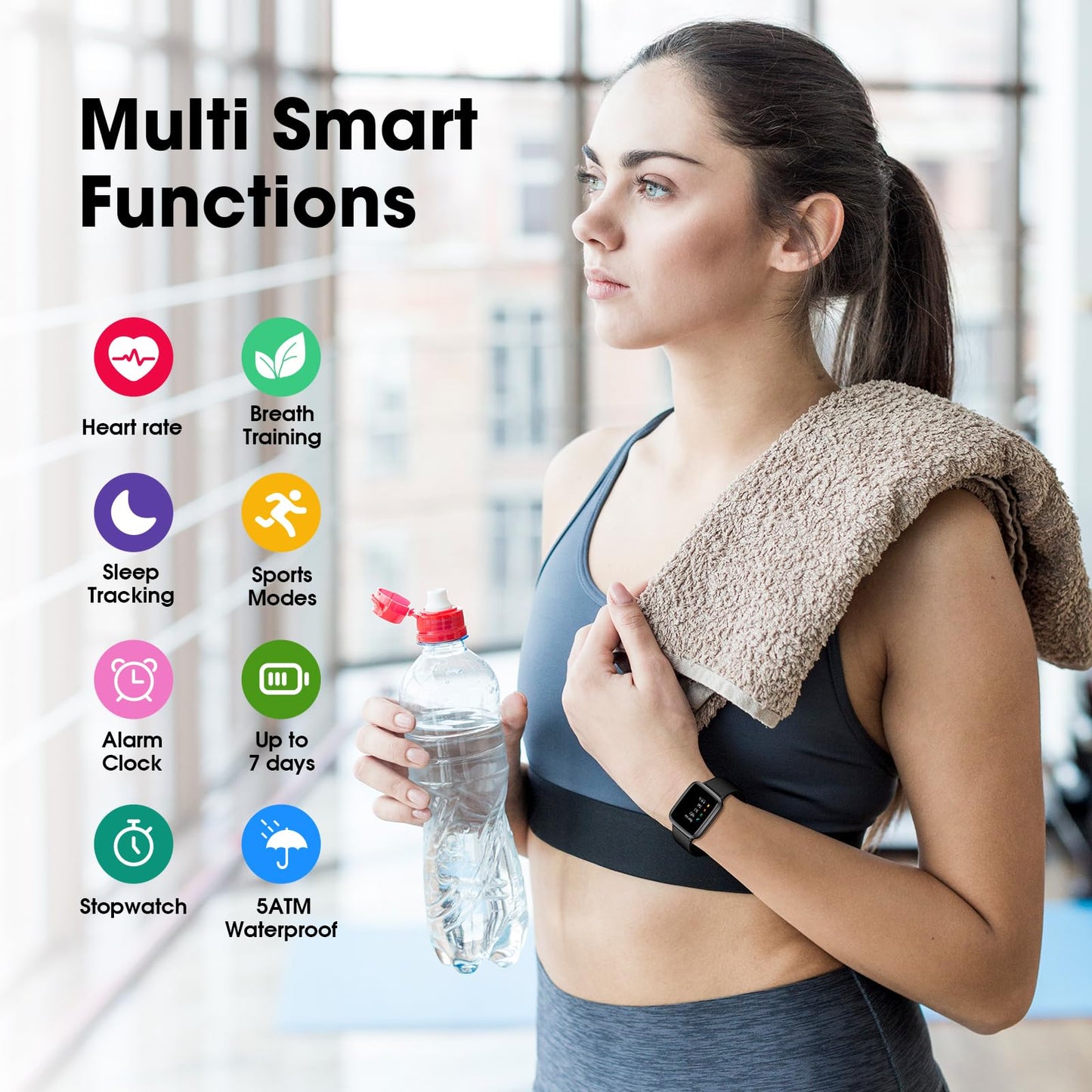 Fitness Tracker Watch with Heart Rate Monitor, Large Screen Activity Tracker with Pedometer, Sleep Monitor, Calories & Step Counter, 5ATM Waterproof Smart Watch for Women Men Fitness Watch for Sports