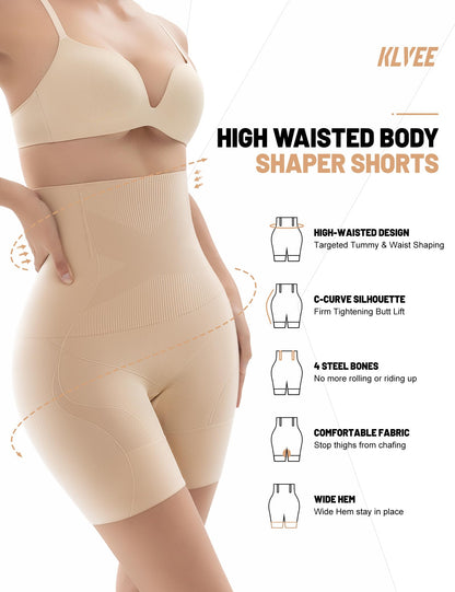 KLVEE Shapewear for Women Tummy Control, High Waisted Body Shaper Shorts Butt Lifting Panties Thigh Slimmer Shapewear Under Dress Nude