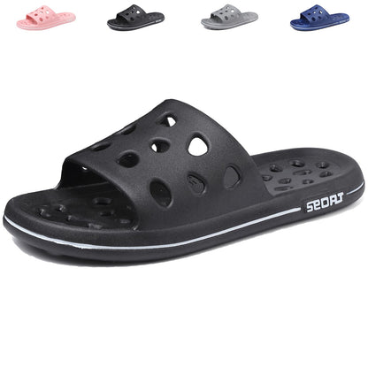 FINLEOO Shower Shoes for Women Men, Quick Drying Shower Sandals with Drain Holes Non-Slip Pool Slides Comfortable Lightweight House Slippers-Black