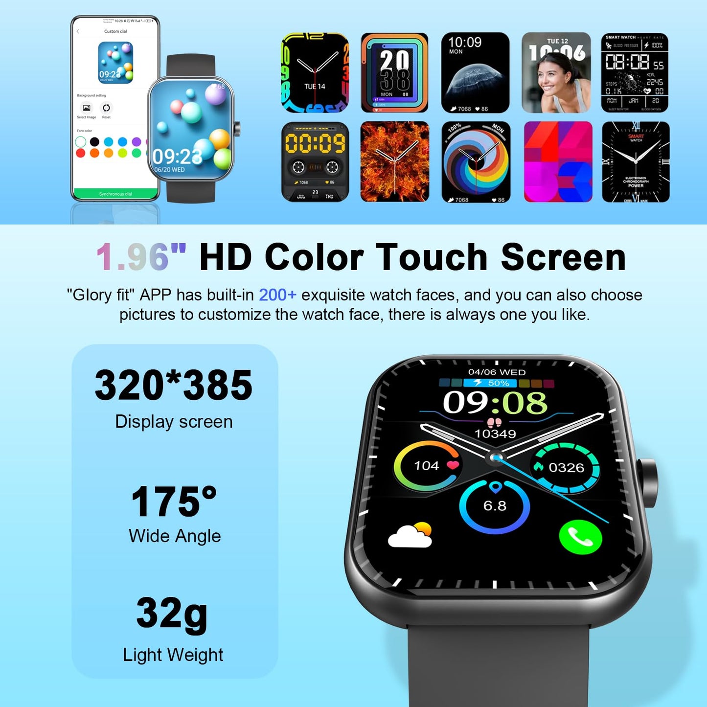 Smart Watch(Answer/Make Call), 1.96" Smartwatch for Men Women, 2025 New Fitness Watch with 110+ Sport Modes, Pedometer, Heart Rate/Sleep Monitor, IP68 Waterproof Activity Tracker for Android iOS