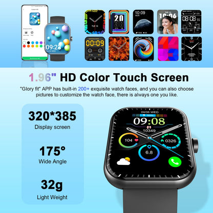Smart Watch(Answer/Make Call), 1.96" Smartwatch for Men Women, 2025 New Fitness Watch with 110+ Sport Modes, Pedometer, Heart Rate/Sleep Monitor, IP68 Waterproof Activity Tracker for Android iOS