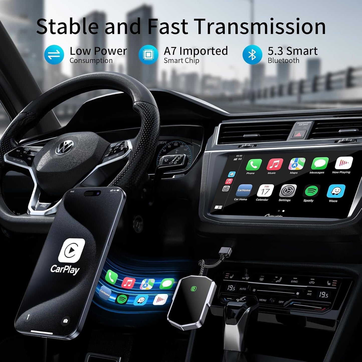 Wireless Carplay Adapter, Converts Wired to Wireless carplay Adapter for iPhone, Wireless Control Plug & Play Carplay for Cars from 2017 & for Apple iPhone iOS 10+