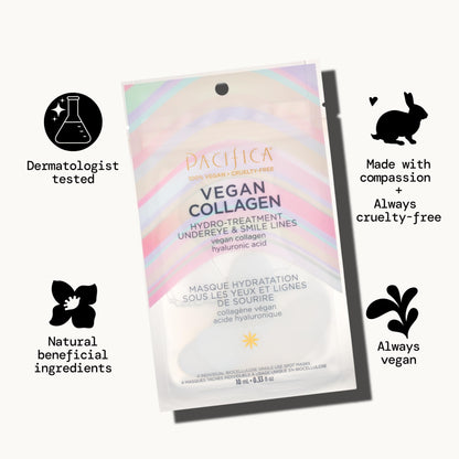 Pacifica Undereye & Smile Mask Set – Vegan Collagen Hydro Treatment with Hyaluronic Acid, Hydrating for Dark Circles, Dry & Combination Skin, Vegan & Cruelty-Free, 4 Pieces