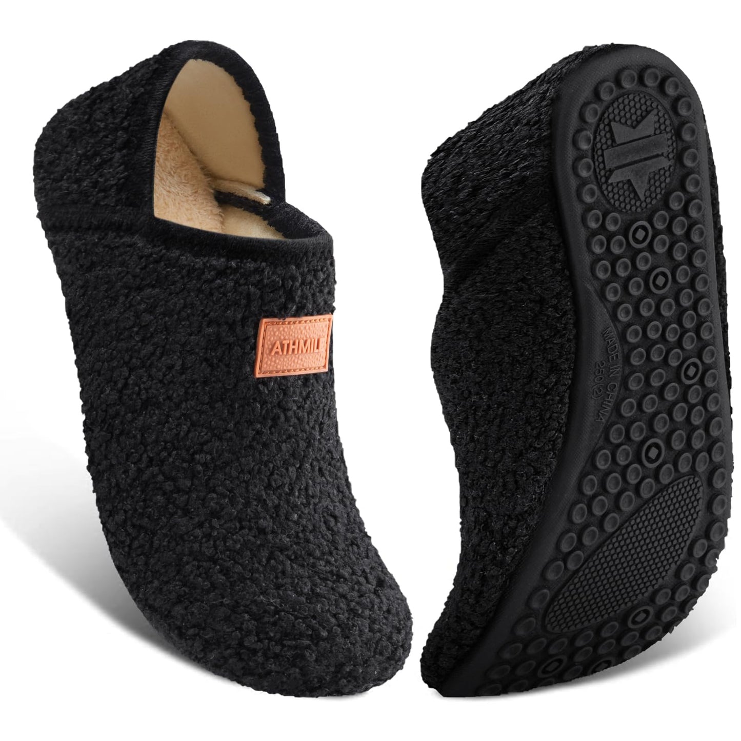 ATHMILE House Slippers for Women Men Indoor Barefoot Slippers Socks Furry Slip on House Shoes Cozy Comfy for Home Bedroom Travel Yoga Women 8-8.5 Black