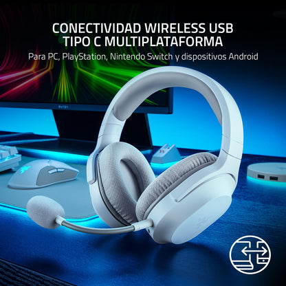 Razer Barracuda X Wireless Gaming & Mobile Headset (PC, PlayStation, Switch 2, Android, iOS): 2.4GHz Wireless + Bluetooth - Lightweight - 40mm Drivers - Detachable Mic - 50 Hr Battery - Mercury White
