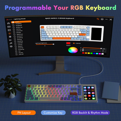 AJAZZ AKP815 75% Low Profile Mechanical Keyboard with 4.33'' LED Touch Screen, Programmable RGB Gasket Wired Keyboard, 16 Keys Custom Desk Controller for Win/Mac