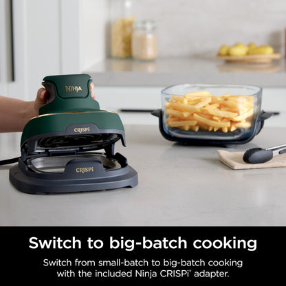 Ninja Crispi 5-in-1 Portable Glass Air Fryer, 4-QT, 2.5-QT & 6-Cup Glass Containers with Crisper Plates & Storage Lids, Microwave, Freezer & Dishwasher Safe, British Racing Green, FN103BF