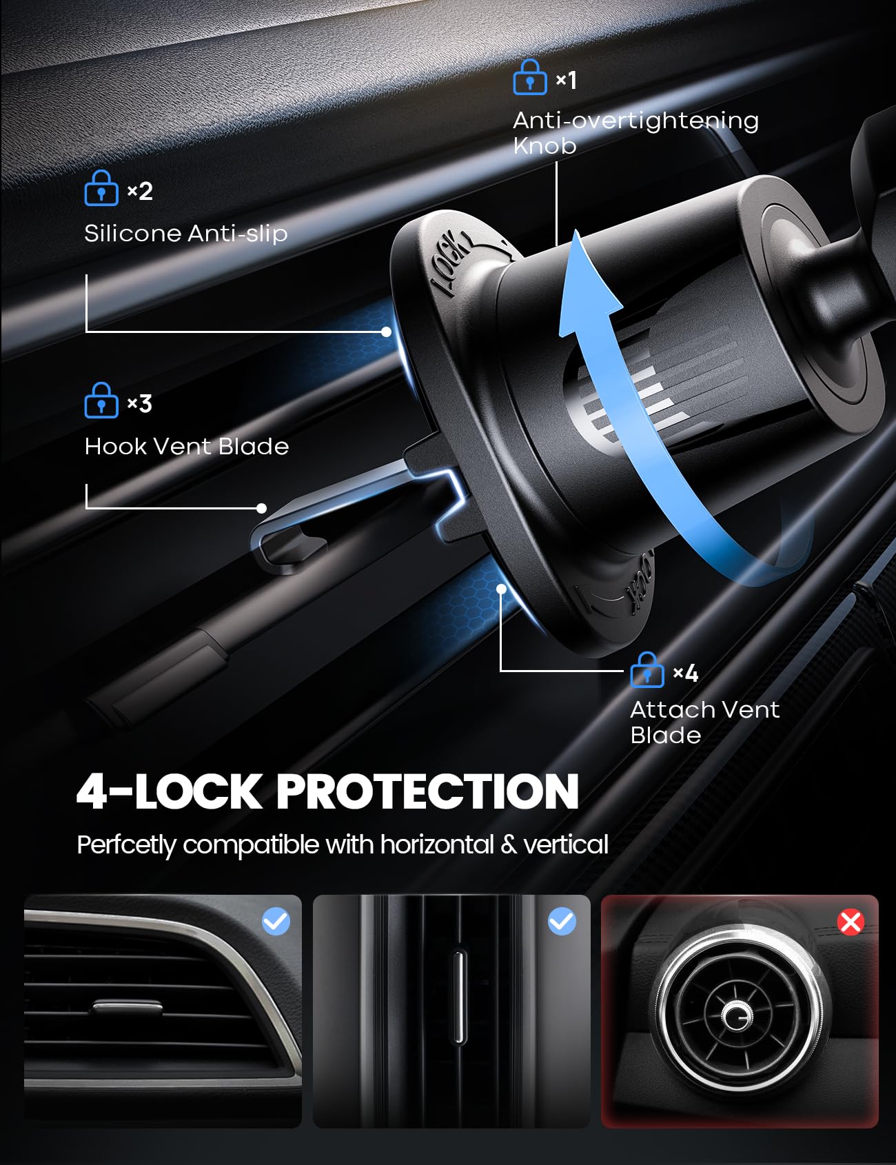 Lamicall 2025 Wider Clamp & Metal Hook Car Phone Holder Vent [Thick Cases Friendly] Phone Holders for Your Car Mount Automobile Hands Free Cradle Air Vent for iPhone 17 16 15 14 13 Pro Max Smartphone