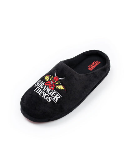Stranger Things Unisex Black Logo Mule Slippers | Indoor Lounging Footwear with TV Show Design