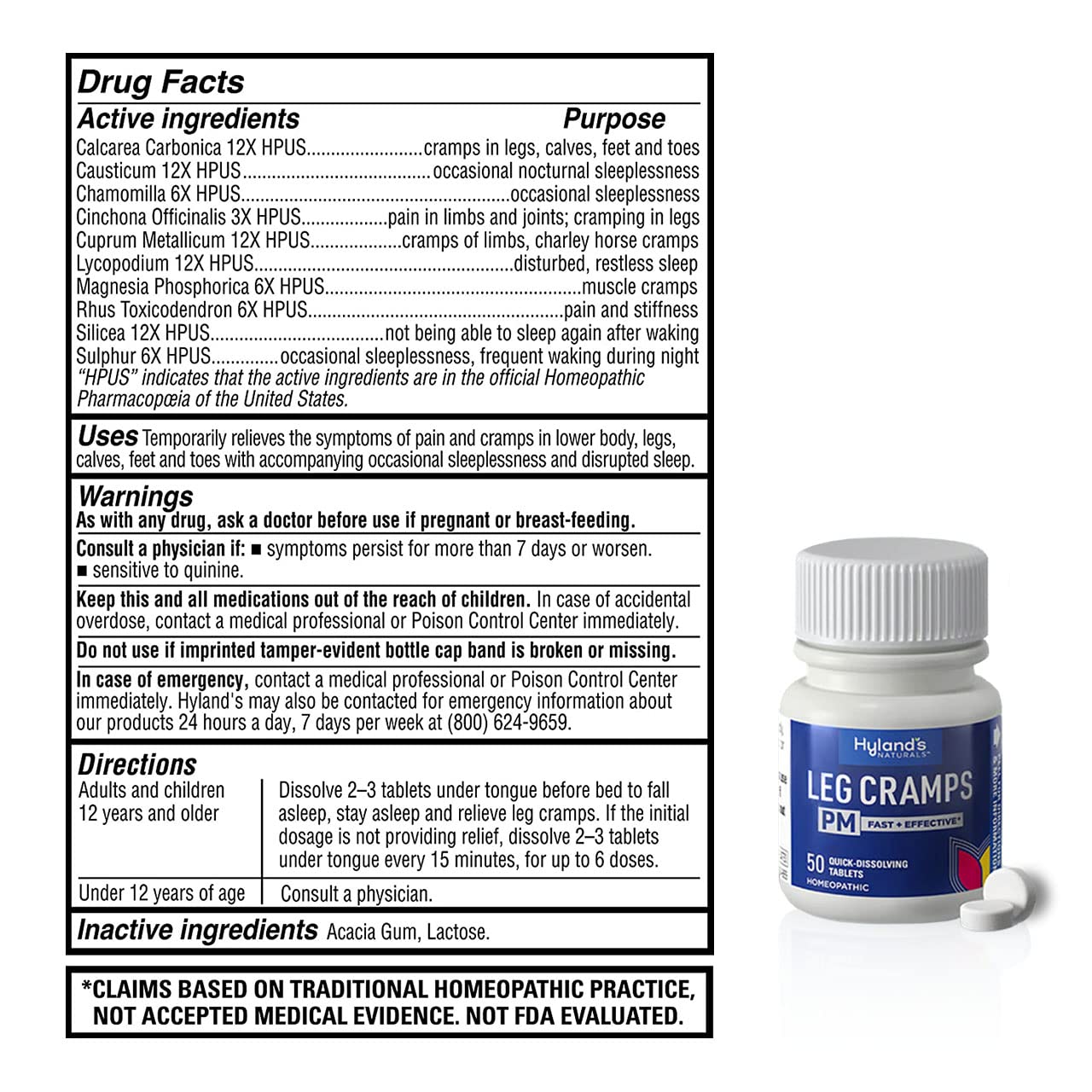 Hyland's Leg Cramps PM, Relief of Nighttime Leg, Calf, and Foot Cramps, 50 Quick-Dissolving Tablets