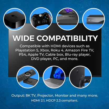 OREI 8K 2x1 HDMI Switch 4K@120hz - Auto HDMI Selector 48Gbps High Resolution Switch Between 2 Inputs Perfect for Gaming, PS5, Xbox, HDR10, Dolby Vision