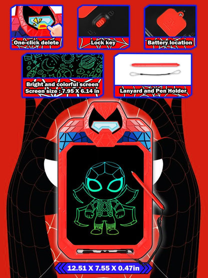 Fullware LCD Writing Tablet for Kids 10 Inch Spider Hero for Toddler 3 4 5 6 7 8 - Paint, Doodle Board, Drawing Pad - Travel Toys, Road Trip Car Activities, Birthday Christmas Gift Boys & Man