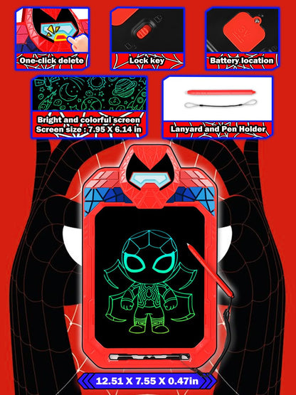 Fullware LCD Writing Tablet for Kids 10 Inch Spider Hero for Toddler 3 4 5 6 7 8 - Paint, Doodle Board, Drawing Pad - Travel Toys, Road Trip Car Activities, Birthday Christmas Gift Boys & Man