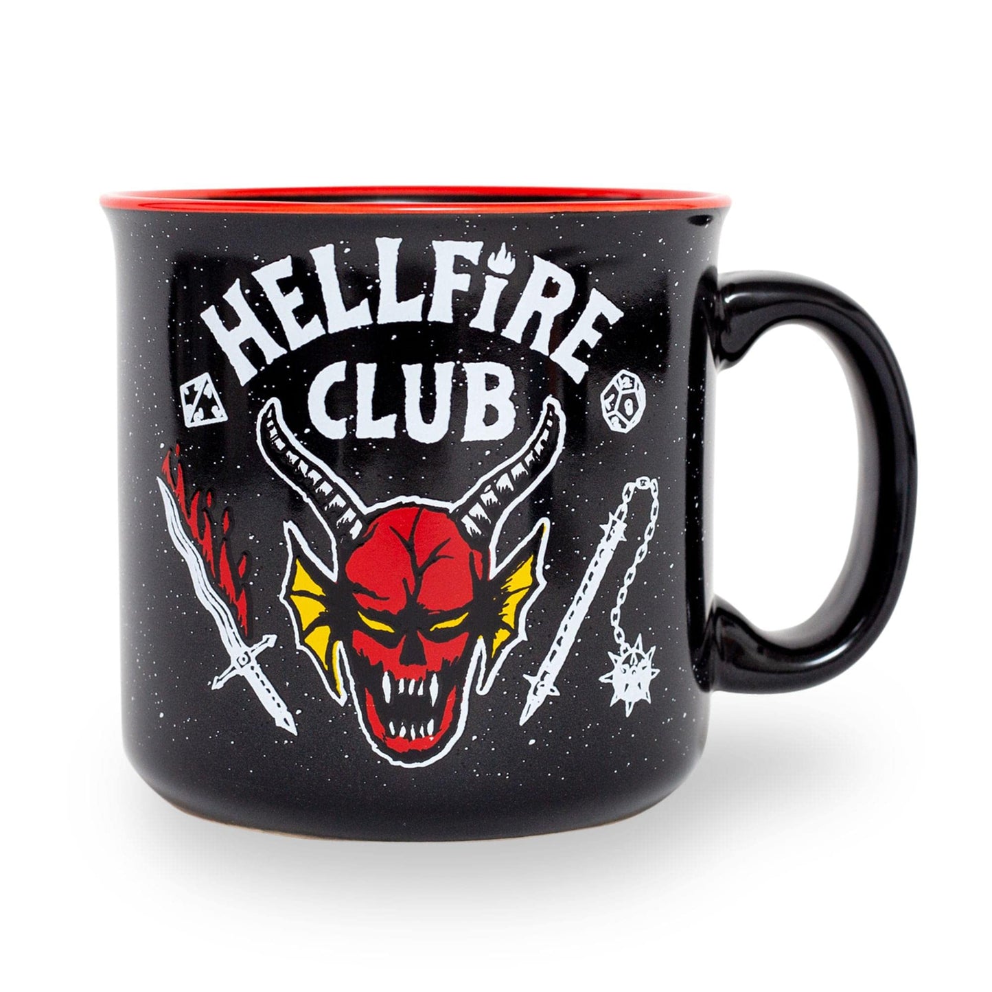Silver Buffalo Stranger Things Hellfire Club 20-Ounce Ceramic Camper Mug | BPA-Free Travel Coffee Cup For Espresso, Cocoa, Tea