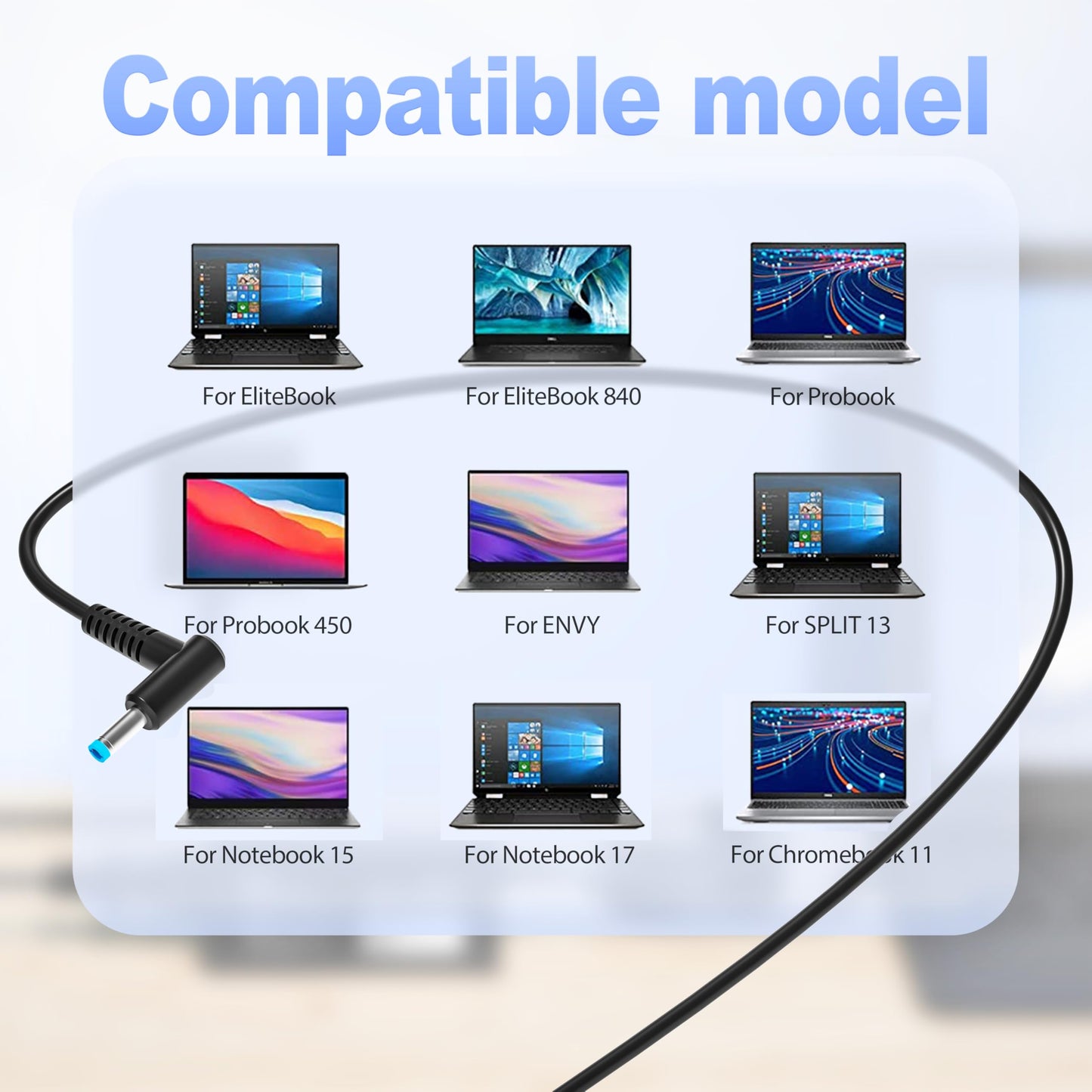 65W Laptop Charger Blue Tip Compatible with HP EliteBook Charger 840 850 845 830 820 G8/G7/G6/G5/G4/G3,ProBook 640 650 450 430 440 445 446 455 470 745 735 725 755 with Power Cord