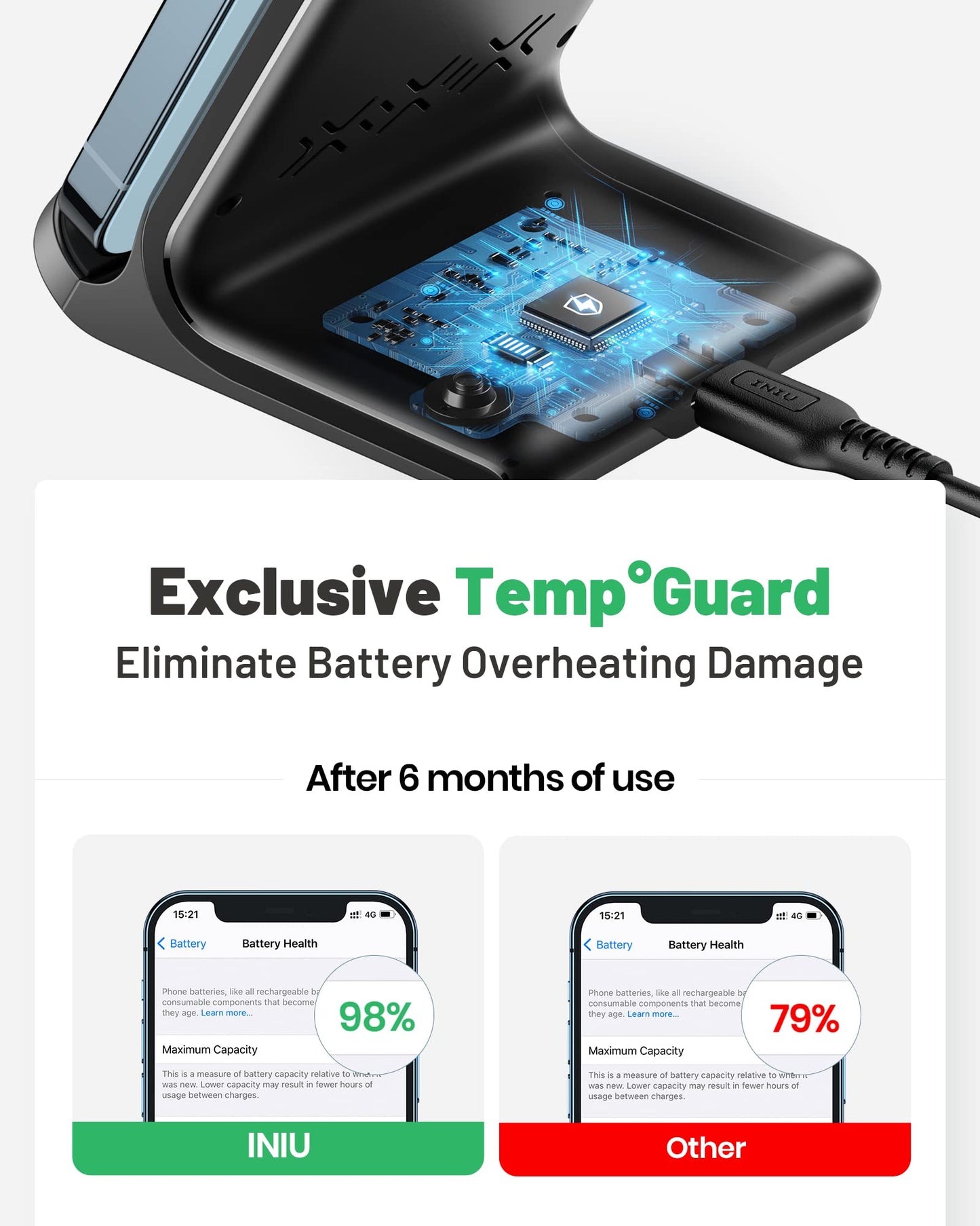 INIU Wireless Charger, 15W Fast Qi Certified Wireless Charging Station with Sleep-Friendly Adaptive Light Compatible with iPhone 17 16 15 14 13 12 Pro Max Samsung Galaxy S25 S24 S23 Note 20 Google etc