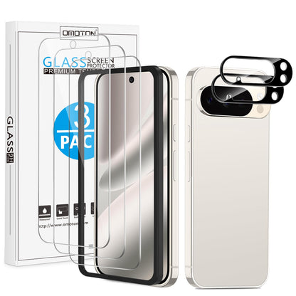 OMOTON 3+2 Pack for Google Pixel 10 Pro Screen Protector 6.3 inch, 3 Pack Tempered Glass Screen Protector&2 Pack Camera Lens Protector with Alignment Framework, Case Friendly(Not for 10/10 Pro XL)