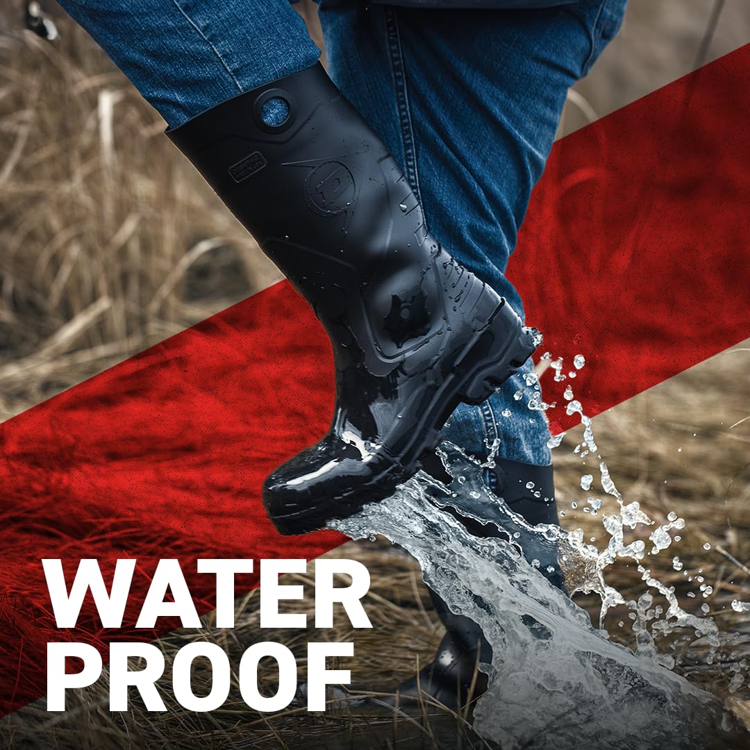 DUNLOP Protective Footwear, Chesapeake plain toe Black Amazon, 100% Waterproof PVC, Lightweight and Durable, 8677577.11, Size 11 US